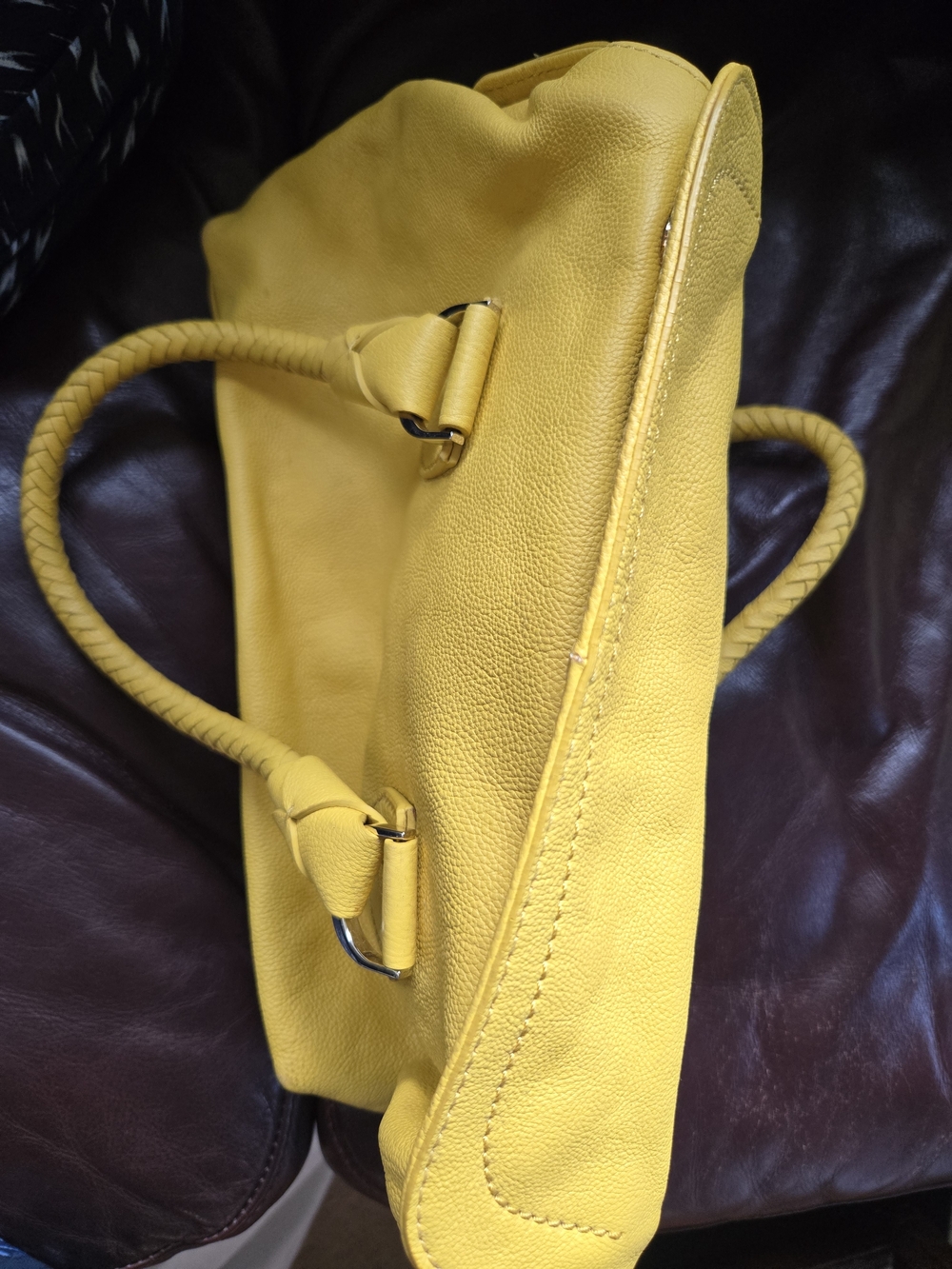 Cole Haan Yellow Leather Satchel with Braided Handles